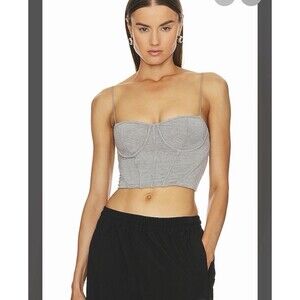 SER.O.YA Viv Gray Corset Bustier Crop Top Small Spaghetti Strap NWT